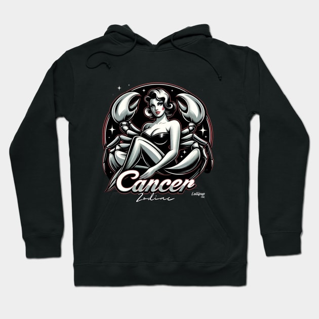 Cancer's Caress: Moonlit Maven - Pin up Vintage Retro Zodiac Sign Hoodie by LollipopINC